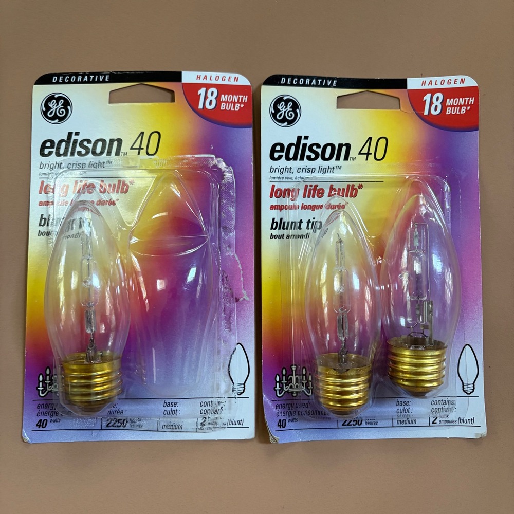 GE Edison 40 Halogen Blunt Tip Light Bulbs 40W Medium Base 3 Bulbs Total Clear